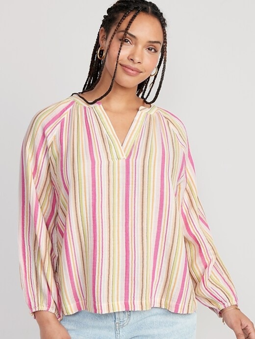 Old Navy Women's Long-Sleeve Striped Split-Neck Top XXL